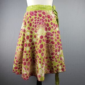 Vintage One Size True Wrap Skirt Midi Lime Green Dots Retro Mod Disco Go Go